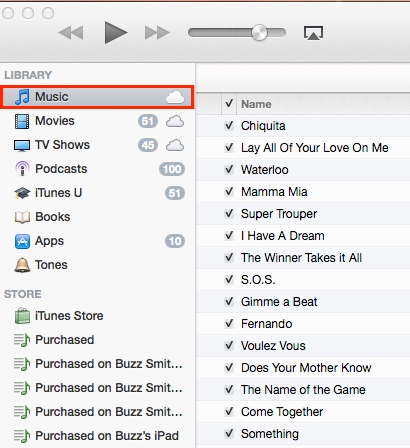 Music selection in sidebar